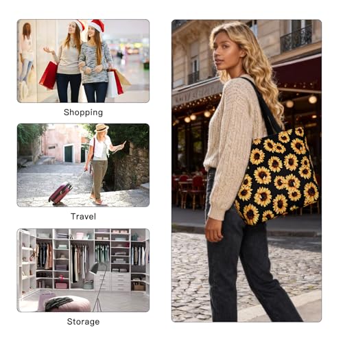 Duryarhall Durable Waterproof Tote Bag for Women, Heavy Duty Padded Shoulder Purse with Anti-Theft Zipper Pocket, 15 Inch Laptop Compartment & Side Bottle Pocket, Sunflower - image 2