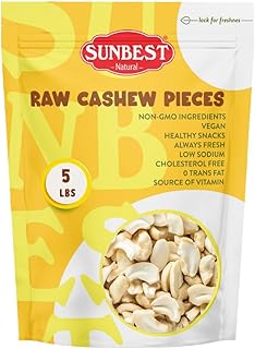 Sunbest Natural Raw Cashews – Large Cashew Pieces, 5 lb Bulk Bag (80 oz)...
