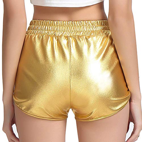Women's Yoga Hot Shorts Elastic Waist Shiny Metallic Short Pants4