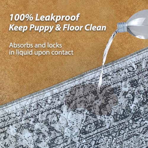 Image of nunubaby Washable Pee Pads for Dogs, Stylish, Non-Slip and Leak-Proof Pee Pads. Reusable Potty Pads for Dogs for Crates and Floors.(Gray /Geo,31 inch x36 inch )