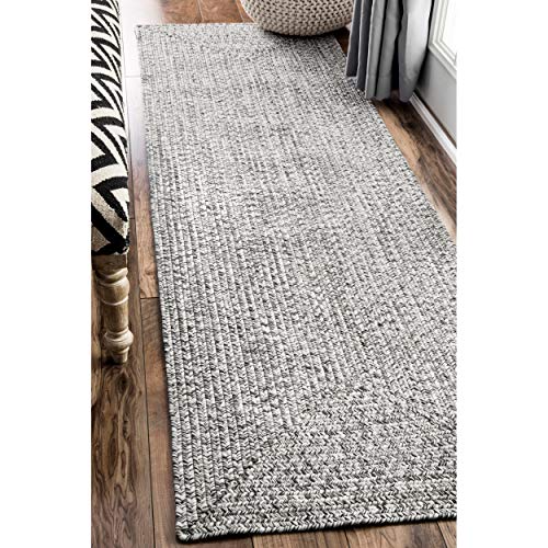 nuLOOM Lefebvre Braided Indoor/Outdoor Runner Rug, 2' 6" x 6', Light Grey