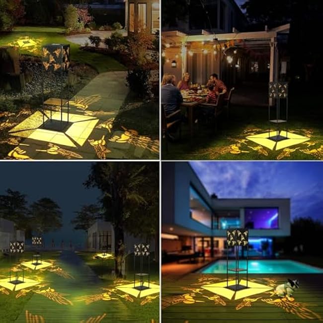 Large Solar Lanterns Outdoor Waterproof - 31inch Tall Lantern Decorative Hummingbird Projection Lights with 2 Tier Plant-Stand, Premium Metal, Solar Outdoor Lanterns for Patio Garden Yard Lawn Decor
