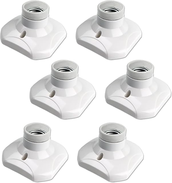 Akynite E27 Screw Light Bulb Socket Holder, E27 Lamp Holder Base, Edison Screw E27 Wall Socket, Ceiling Light Fitting, AC 220-250V, White, 6pcs
