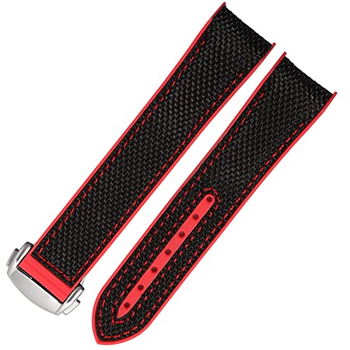 Bracelet montre sport caoutchouc pour Omega Planet Ocean 600 noir orange, style nautique 22mm