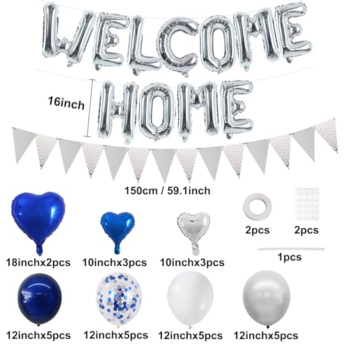 Image of TONIFUL 16 Inch Silver Welcome Home Foil Letter Balloons Banner Decor Kit