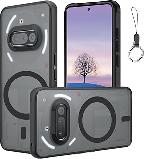 For Nothing Phone 3A 用 ケース 半透明のデザイン Magsafe 対応 マグネット 搭載 ワイアレス充電 マット感ケース 米軍MIL規格取得 ハイブリット TPUバンパー PCマイクロドット加工 耐衝撃 黄ばみなし 指紋防止 擦り傷防止 Nothing Phone 3A-ブラック