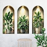 3D Potted Plants Green Leaves Wall Decals - Peel and Stick, 3D Magic Wall Art Mural Sticker - for Living Room...