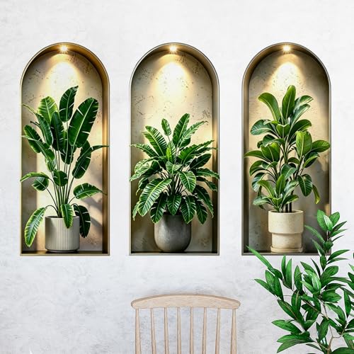 3D Potted Plants Green Leaves Wall Decals - Peel and Stick, 3D Magic Wall Art Mural Sticker - for Living Room, Bedroom, Aisle Entrance, Sofa Backdrop, Yoga Room, and Home Decor
