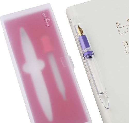 Miniatura 2 de Pluma estilográfica violeta metálica M2 (punta extrafina 0.015 in) con relleno de cuentagotas transparente de gran capacidad para almacenamiento de