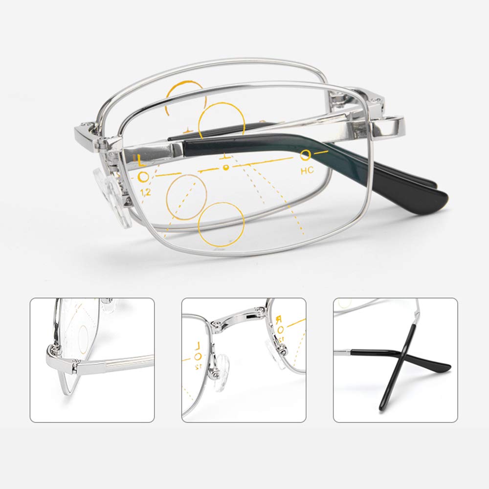MANG Gafas De Lectura Plegables Lectores De Ordenador Multifoco Progresivos Gafas De Presbicia Fotocromáticas Gafas De Sol Plegables De Bolsillo Compacto Lentes Premium para Hombres