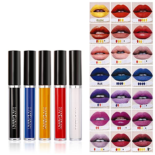 SOMGKINE Pintalabios, 5 Piezas DIY Pintalabios Mate Liquido Labiales, Pintalabios Permanente Líquido Brillo Hidratante Lapiz de Labios Set, Maquillaje Mujeres Regalo San Valentín Cumpleaño