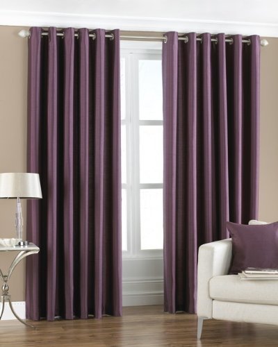 FAUX SILK PURPLE RING TOP EYELET LINED CURTAINS 90 X 90