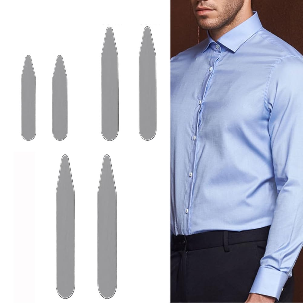 VASANA 6PCS Metal Shirt Collar Stays Stiffener Stainless Steel Smooth Mens Dress Shirt Collar Stays for Home Travel Use(5.5/6/7CM)