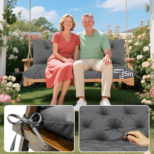 Image of Porch Swing Cushions Outdoor 40x40 inch Waterproof Extra Thick 5 inch Swing Cushions Replacement with Backrest and Ties for Outdoor Furniture Porch Patio Garden Lawn (Gray)