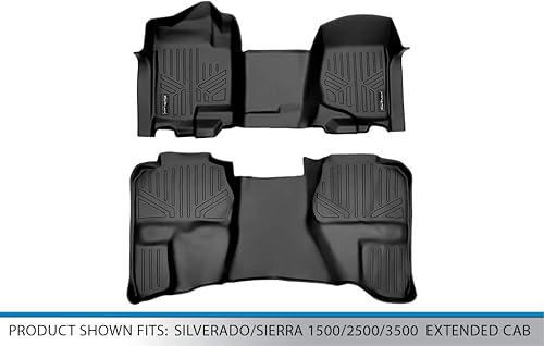 Miniatura 5 de SMARTLINER Juego de alfombrillas de suelo de ajuste personalizado, 2 filas, color negro para SilveradoSierra 150025003500 2007-2013 Extended Cab