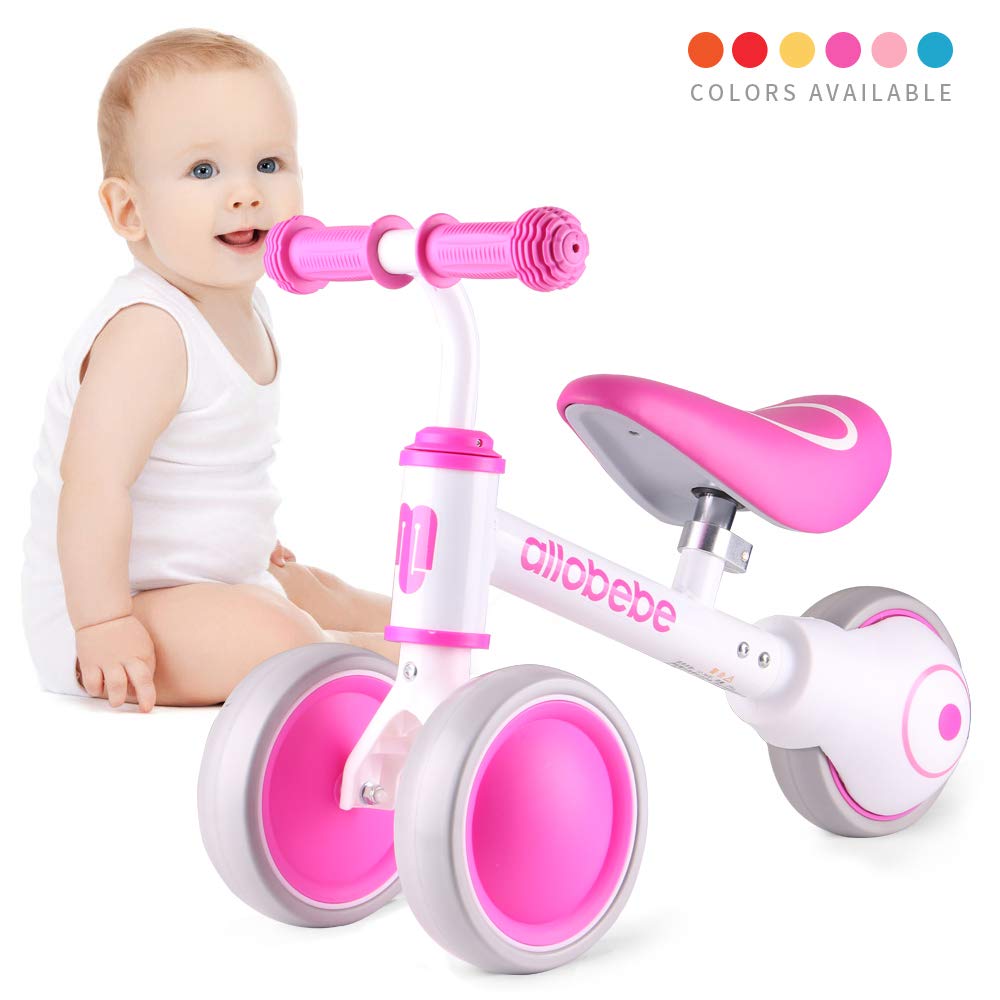 allobebe Baby Balance Bike, Cute Toddler Bikes 12-36 Months Gifts for 1 Year Old Girl Bike to Train Baby from Standing to Running with Adjustable Seat Silent & Soft 3 Wheels