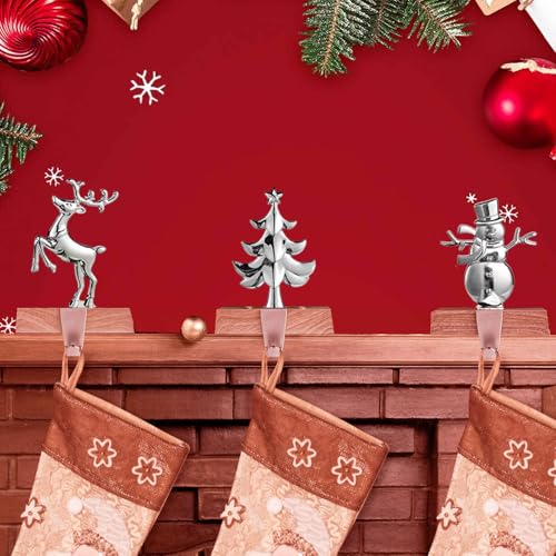 BEAUTI4U Christmas Stockings Holder Set of 4 - Christmas Stocking Hanger for Mantel, Multi-uses Stocking Hooks for Fireplace Christmas Xmas Party Decoration (Silver)
