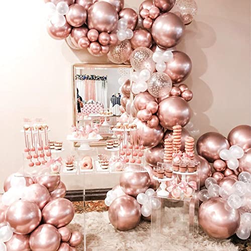 Image of PartyWoo Rose Gold Balloons 100pcs Different Sizes of 18 12 10 5 Inch Gold Balloon Arch Kit Garland for Birthday Graduation Bachelorette Bridal Shower Wedding Party Decorations Rose Gold-G107