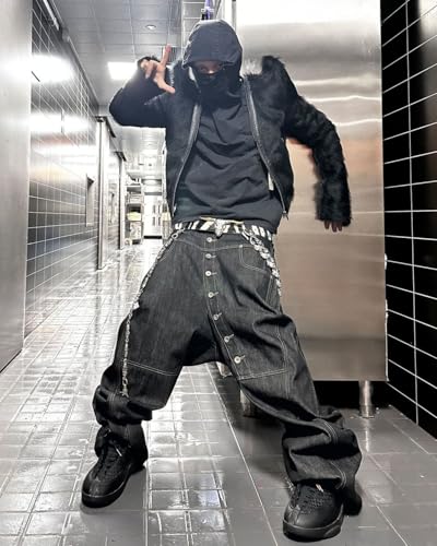 Unisex Y2k 90s Vintage Curved Long-Row Multi Button Wide Leg Jeans Hiphop Punk Street Grunge Loose Casual Denim Pants3