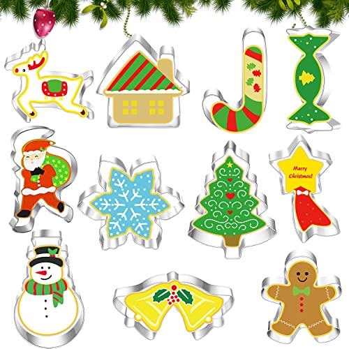 10 Pièces Emporte Piece Noel en Acier Inoxydable,Moule Biscuit Noël,Noël Moule à Biscuit,Emporte-Pièce de Noël 3D,Emporte Piece Biscuit Noel,Ensemble de Coupe-Biscuits Cover
