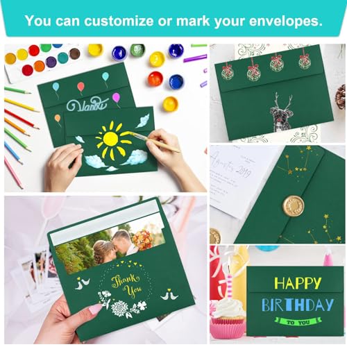 Image of 70 Packs of Invitation Envelopes, A2 Dark Green Postcard Envelopes for 4.5x5.5 Cards for Invitations, Self Seal for Photos RSVP, Greeting Cards