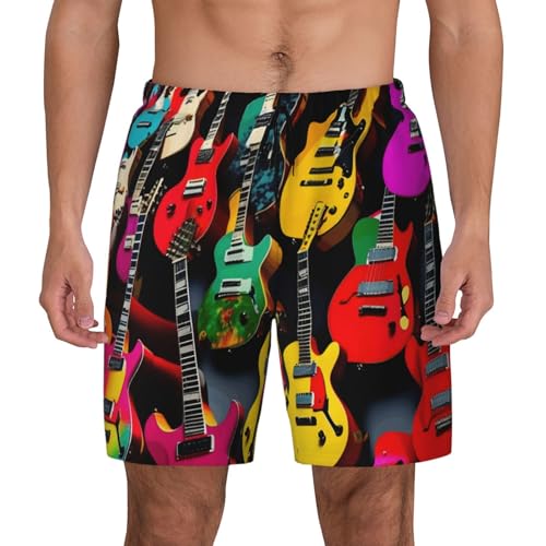 Men's Colorful Guitar Print Quick-Dry Mesh Swim Trunks Stretch Lining Beach Shorts Surfing Summer Vacations2