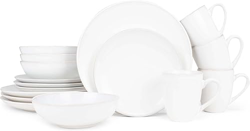 Elanze Designs Reactive - Vajilla de cerámica de 16 piezas servicio para 4 color blanco