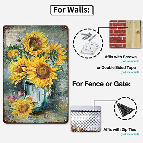 Sunflowers Wall Art Prints Oil Painting Style Metal Tin Sign, 12X 8 Inches Vintage Metal Sign Sunflower Decor For Kitchen, Bathroom, Office, Bedroom, Farmhouse #TOP6