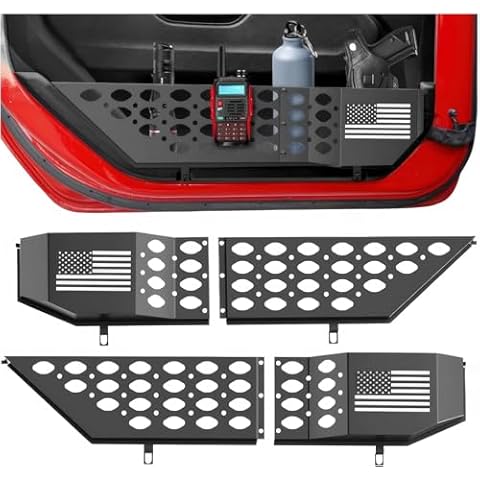 Metal Front Door Pocket Storage Box for Jeep Wrangler JL JLU 4XE 2018-2024 & Gladiator JT 2020-2024, Door Side Insert Organizer for Jeep Wrangle Door Storage Expansion Accessories 2PCS, Flag Cover