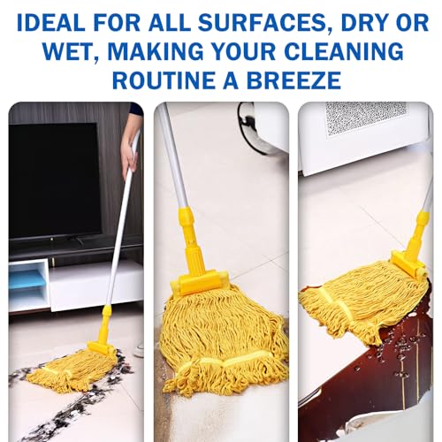 Image of 4 Pack Commercial Mop Heads, Looped-End String Wet Mop Replacement, Heavy Duty Mops, Industrial Mop for Floor Cleaning, Home, Kitchen, Office (2 Blue /2 Yellow)