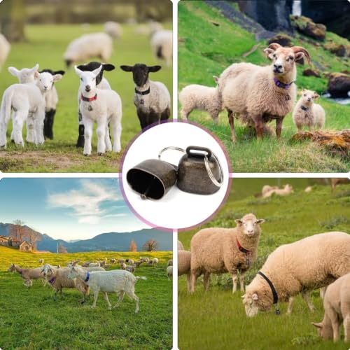 Image of 5 Pack Goat Collars with Bells, Horse Sheep Grazing Copper Bells and Adjustable Nylon Collar Set Pet Anti-Lost Loud Bronze Bell for Small Farm Animal Sheep Cow Accessories