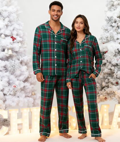 Image of RAISEVERN Couple Christmas Matching Pajamas Long Sleeve Pjs Set Sleepwear