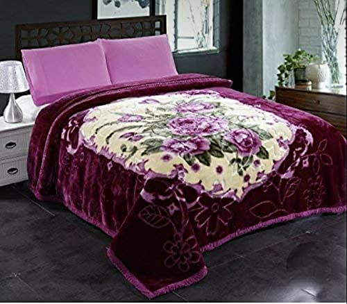 Bezzilish Home Cloudy Super Soft Fabric Floral Printed Mink Heavy Duty Luxury Ultra 2 Ply Double Bed Blanket 6 kg for Heavy Winters with English Colors & Stylish Bag Packing