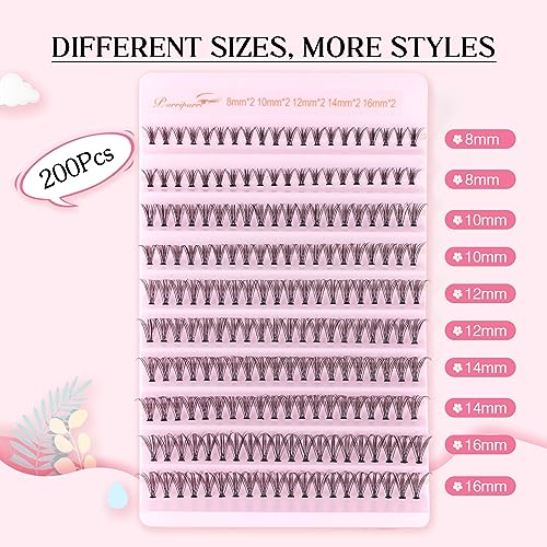 Parriparri Cluster Lashes 200 Pcs Individual Lashes 20D D Curl False Eyelashes Extension Reusable Soft Russian Lashes Extension Diy at Home (20D-0.07D-8-16MM Mix) - Image 2