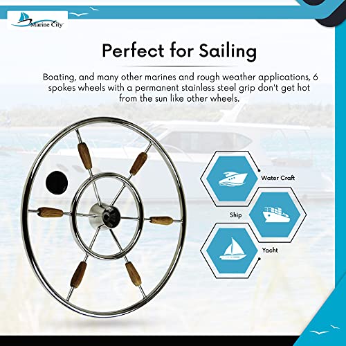 Marine City 304 Grade Stainless Steel 6 Spokes Attractive Steering Wheel 24 Inches Diameter For Marines – Boats – Yachts (Pack Of 1) #TOP5
