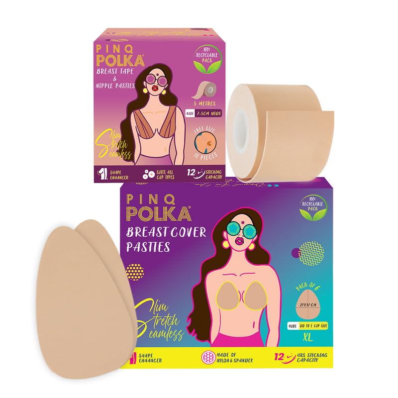 pinq polka Breast Lift Tape with Free Nipple Pasties and Breast Pasties 6 Pcs for DD-E Cup Size|Shape Enhancer Body Tape|Skin Friendly |Push Up Tape |Up to 12-Hour Hold |Nude Color - Combo of 27 pcs-picture-21
