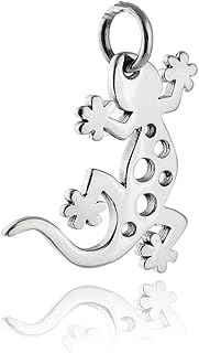 Gecko Charm Pendant Polished Sterling Silver 925. Reptile Lizard Pet Jewelry Â - Jewelry Making DIY Crafting Charm Beads for Bracelets