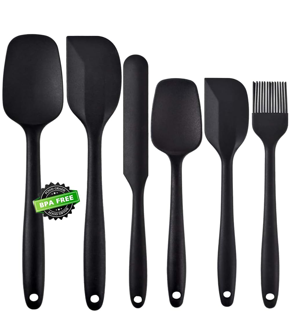 Juego de 6 espátulas de silicona de grado alimenticio, resistentes al calor, sin BPA, utensilios de cocina antiadherentes para cocinar, hornear y mezclar