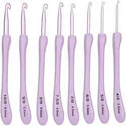 Kit de agulhas de crochê ergonômicas premium com pontas de alumínio lisas para projetos de artesanato de tricô confortáveis, conjunto roxo escuro
