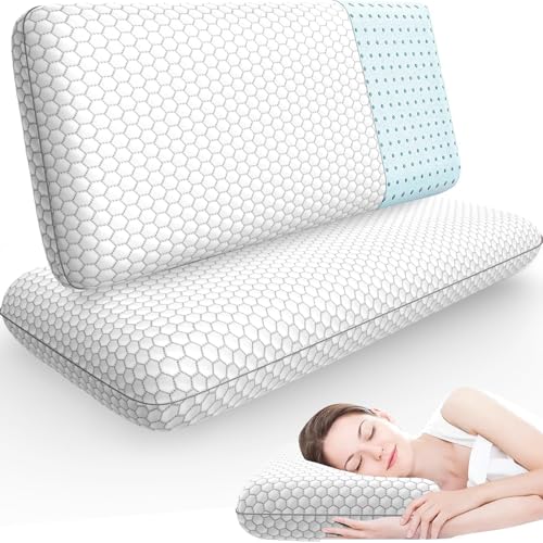 Image of CushyOasis Memory Foam Pillows for Side, Back and Stomach Sleepers, Set of 2, Bed Pillow with Washable Cover and Breathable Mesh, Bed Pillow for Sleeping (Light Grey,King Size)