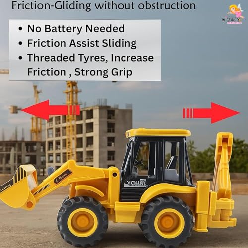 Image of WISHKEY 2-in-1 Friction Powered Bulldozer Truck JCB Excavator Toy Go Construction Vehicle with 180 Rotatable Shovel Big Rubber Wheels Heavy Duty Unbreakable Engineering Car for Kids