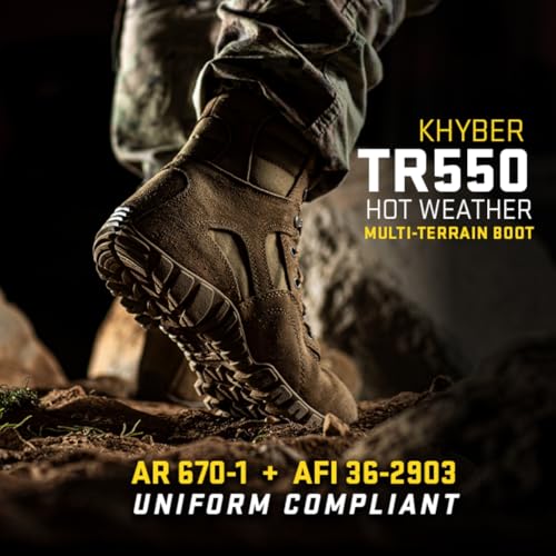 Tactical Research Khyber TR550 8" Combat Boots for Men - Lightweight Hot Weather Multi-Terrain Army OCP ACU Coyote Brown Leather and Nylon with Vibram Traction Outsole2