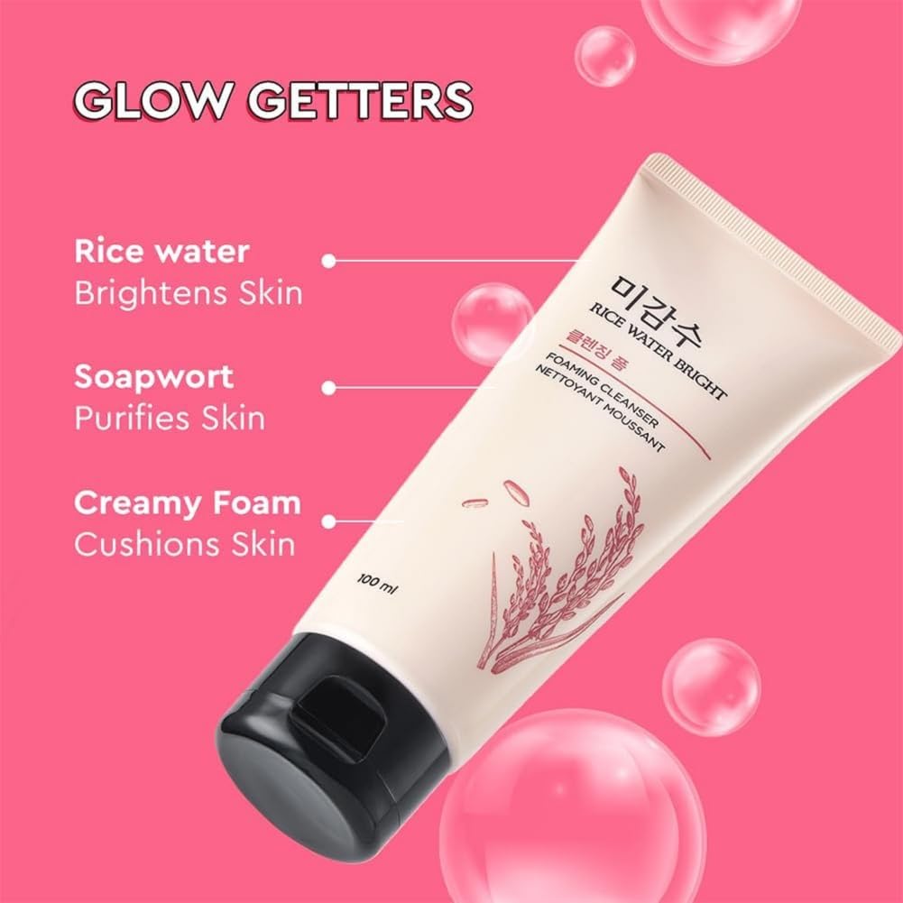 The Face Shop Rice Water Bright Foaming Face Wash 100ml | Face Wash for Glowing Skin | Cleanser for Uneven Skin Tone | Korean Skin Care, For Oily skin (Pack of 4) 4