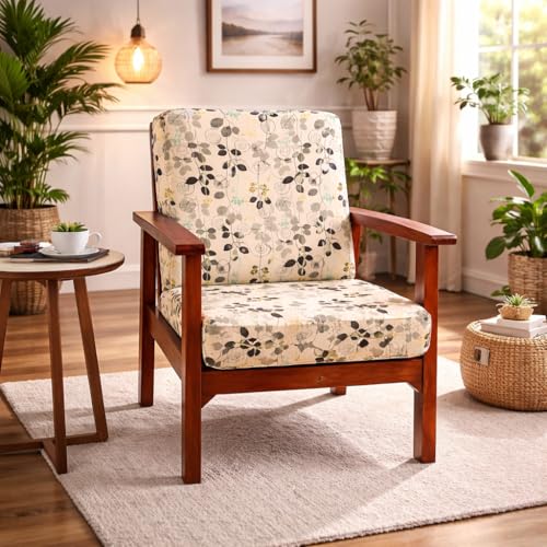 Image of STITCHNEST 'Contour Fit Series' Stretchable Printed Wooden Sofa Cover (Pack of 6) - Elastic Wooden Chair Cover | Wooden Sofa Seat Cover | Size - 20-21 x 20-21 x 3-5 in