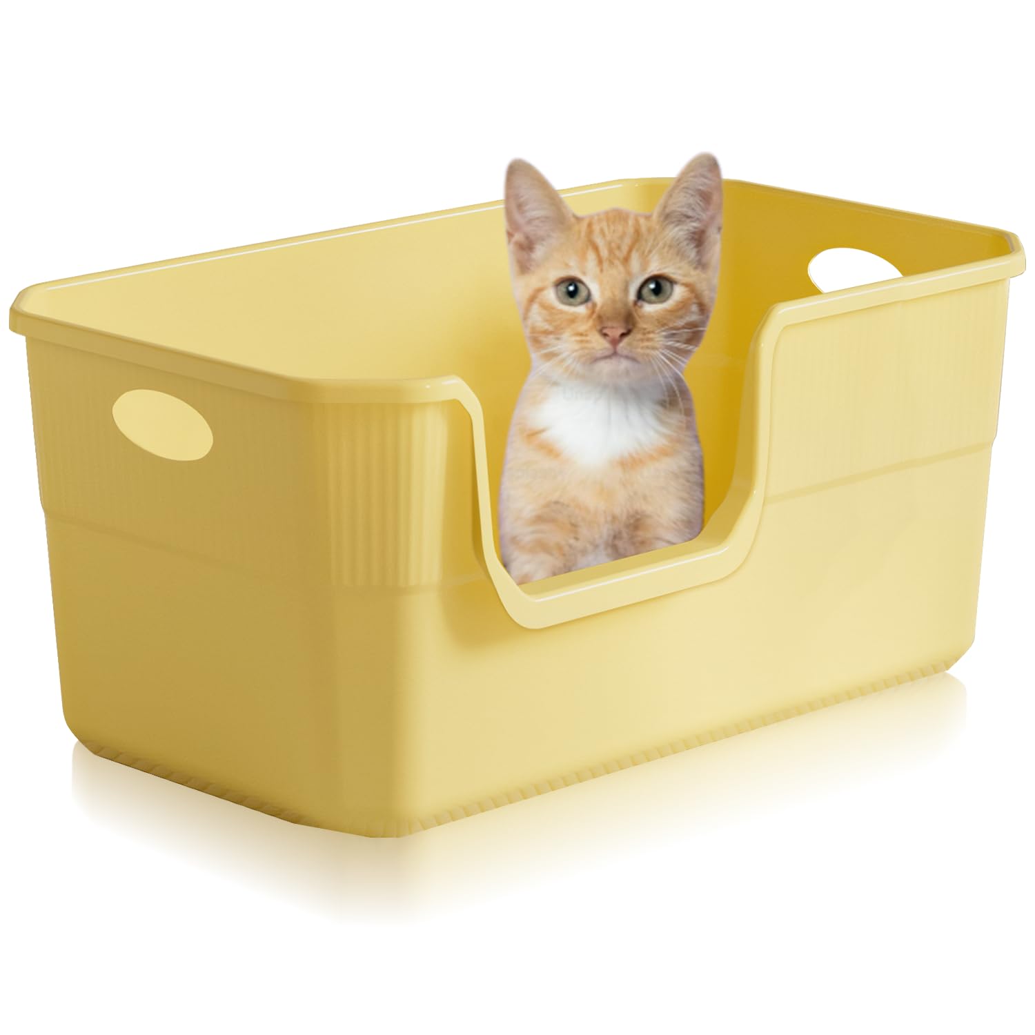 Duscdesp Cat Litter Tray Box Large,Extra Large Cat Litter Trays with Open Top,High Sided Deep Cats Litter Boxes for Cats Kitten Rabbit Dog(Yellow)