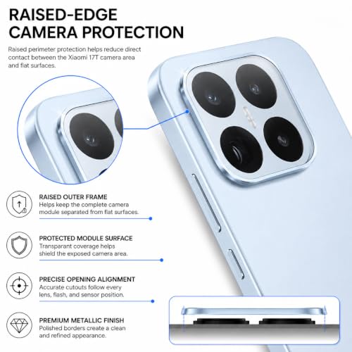 Image of FIRST MART Blue Camera Ring Guard Protector for Xiaomi 17T | Tempered Glass with Metal Alloy Rings, HD Clear, Scratch Resistant, Case-Friendly | Pack of 1