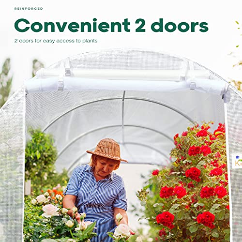 King Bird Upgraded 10X6.6X6.6Ft Large Walk-In Greenhouse Heavy Duty Galvanized Steel Frame 2 Zippered Screen Doors 6 Screen Windows Tunnel Garden Plant Hot Green House 18 Stakes 4 Ropes 2 Gloves White #TOP2