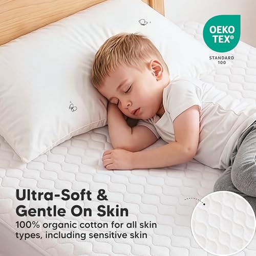Image of 1-Pack Waterproof Twin XL Mattress Protector - Quiet Twin Size Toddler Mattress Protector Cover, 80 inchx39 inch, Kids Toddler Bed Sheets, Soft Absorbent Quilted Cotton, Machine Washable (Soft White, Twin XL)