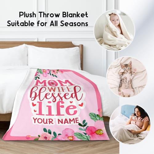 Custom Mothers Day Blankets - 30x40 Inches Fleece Throw for Mom Wife Daughter Sister - Soft Cozy Pink Fuzzy Blanket Gifts