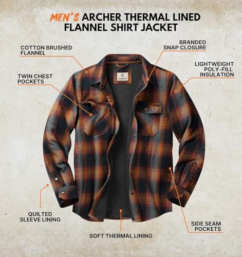 Image of Legendary Whitetails Mens Thermal Lined Shirt Jacket Plaid Flannel Polyfill Insulated Shacket